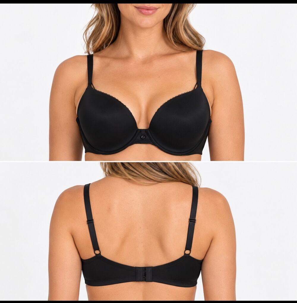 Victoria’s Secret 40D Push Up Bra Black Molded Underwire Heart Charm